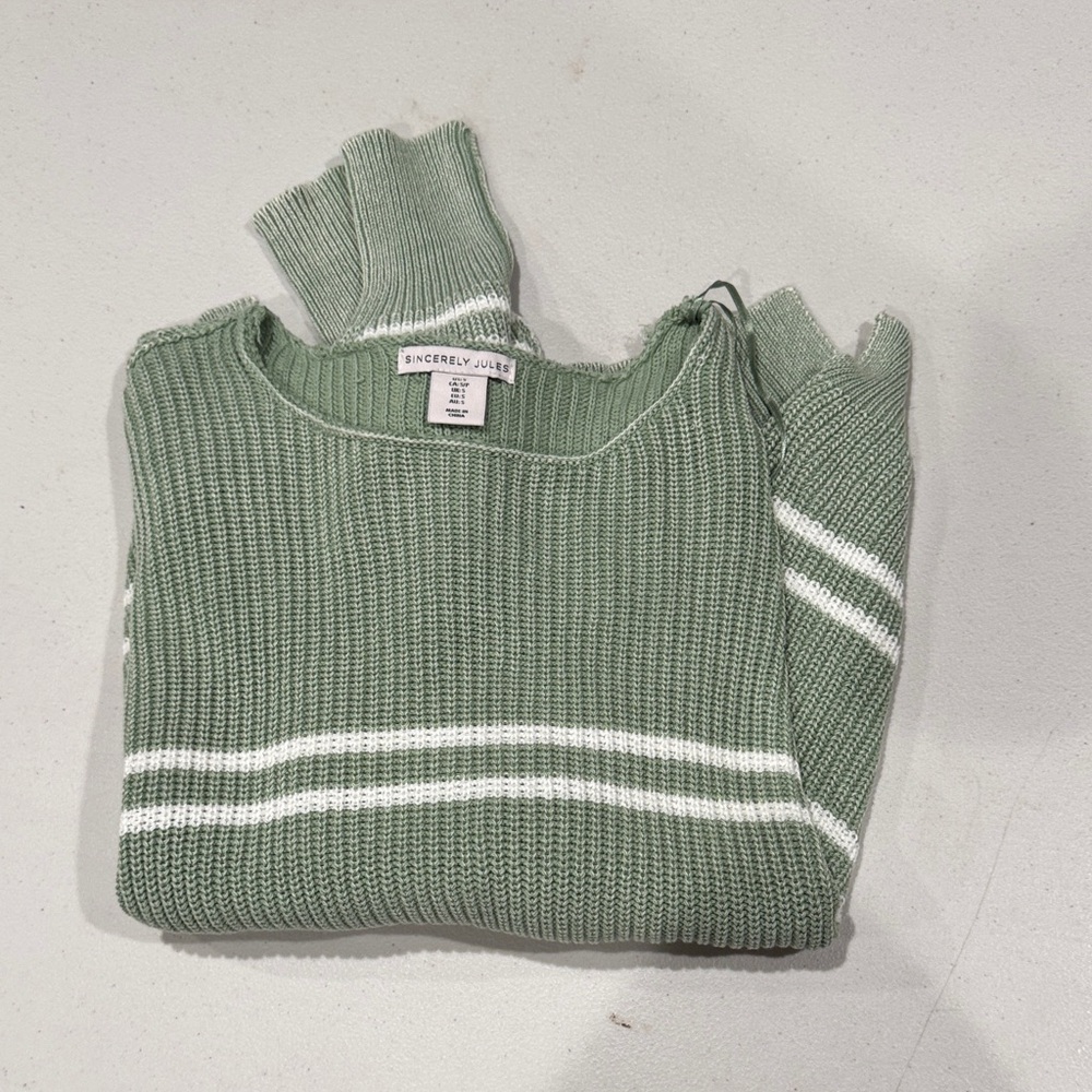 Sincerely Jules Olive Sweater with Ivory Stripes